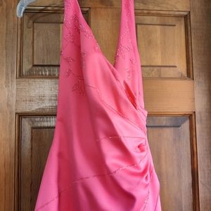 Bright salmon halter prom dress